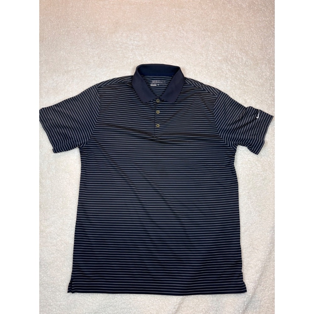 Nike Tour Performance Golf Mens Striped Polo Shirt Size L Navy & White Dri-Fit